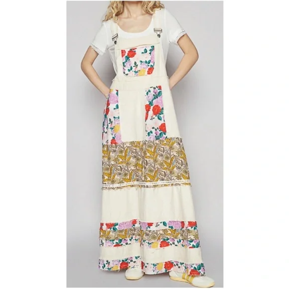 POL Floral Print Frayed Denim Jeans Overalls Dress - Picture 4 of 13